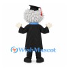 Scientist Mascot Costume with White Spiky Hair and Black Graduation Gown
