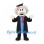 Scientist Mascot Costume with White Spiky Hair and Black Graduation Gown