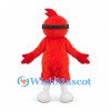Red Bird Mascot Costume with Blue Goggles and White Legs