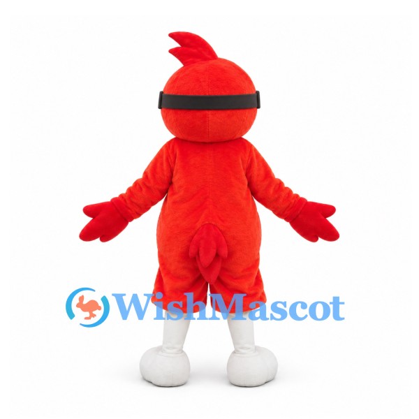 Red Bird Mascot Costume with Blue Goggles and White Legs