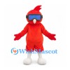 Red Bird Mascot Costume with Blue Goggles and White Legs