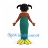 Mermaid Mascot Costume with Black Pigtails and Green Tail