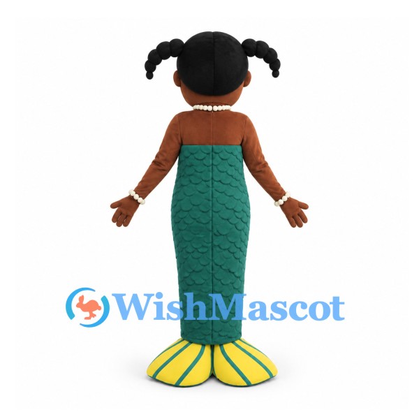 Mermaid Mascot Costume with Black Pigtails and Green Tail