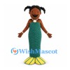 Mermaid Mascot Costume with Black Pigtails and Green Tail