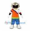 Robot Mascot Costume with Gold Helmet and Orange Sports Shirt
