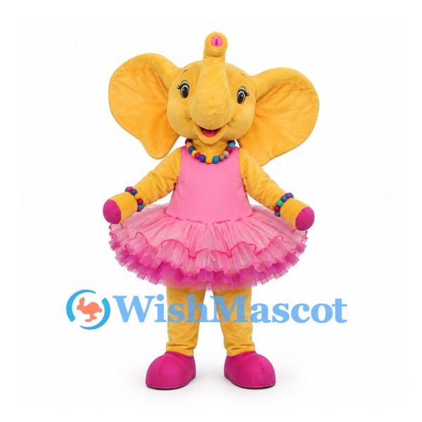 Yellow Elephant Mascot Costume with Pink Tutu Dress