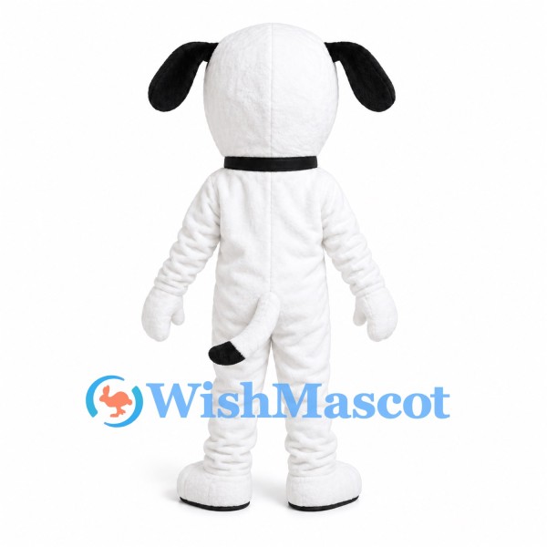 White Dog Mascot Costume with Black Ears and Collar