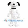 White Dog Mascot Costume with Black Ears and Collar