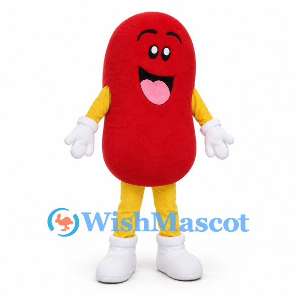 Red Jelly Bean Mascot Costume with Yellow Arms and Legs