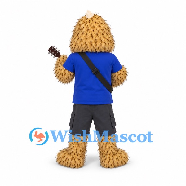 Hedgehog Mascot Costume with Blue Shirt and Guitar
