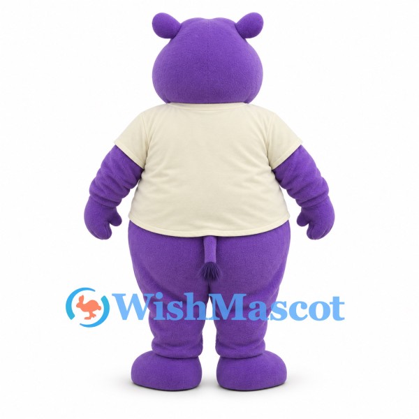 Purple Hippo Mascot Costume with White T-Shirt