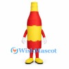 Red Bottle Mascot Costume with Yellow Label and Cap