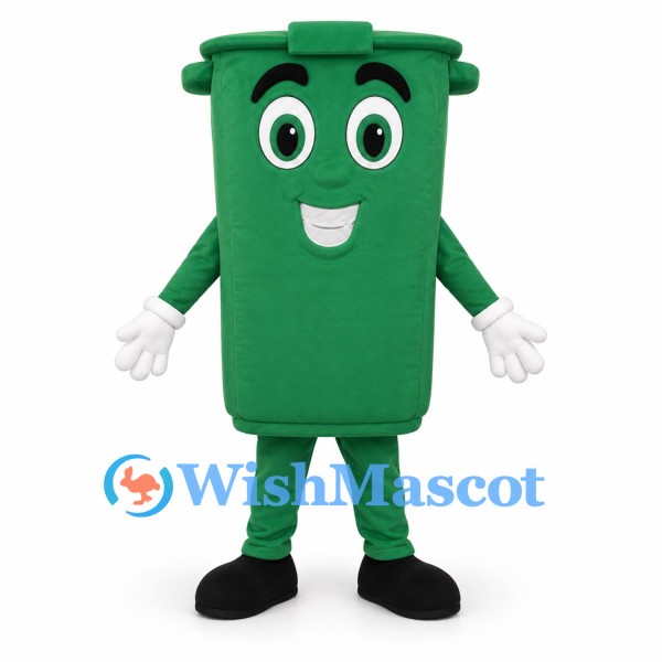 Green Wheelie Bin Mascot Costume with White Gloves