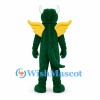 Green Dragon Mascot Costume with Yellow Wings and White Horns