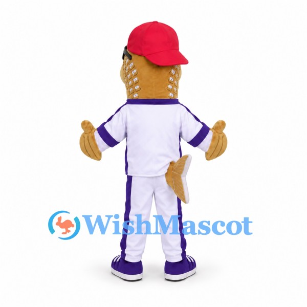 Fish Mascot Costume with Red Cap and White Sports Uniform