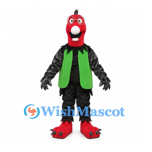 Woodpecker Mascot Costume with Red Head and Green Chest Panels