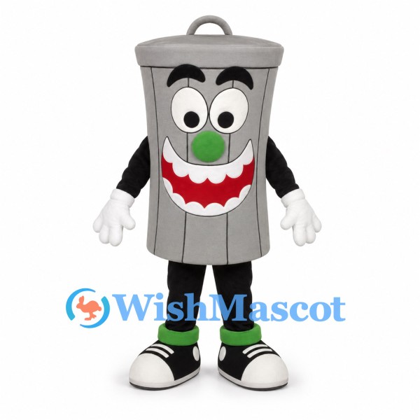 Gray Trash Can Mascot Costume with Green Nose