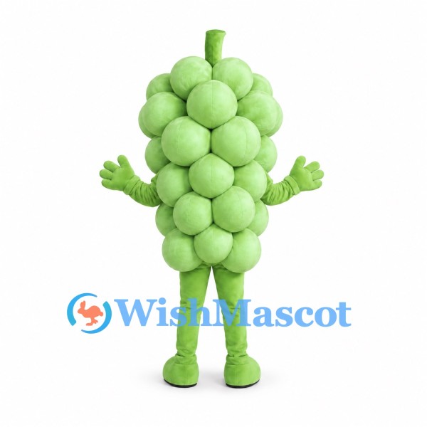 Green Grapes Mascot Costume with Rounded Grape Clusters