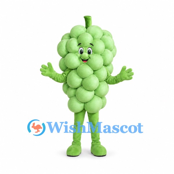 Green Grapes Mascot Costume with Rounded Grape Clusters