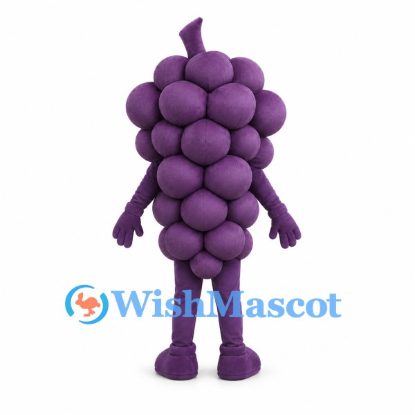 Purple Grapes Mascot Costume with Rounded Grape Clusters