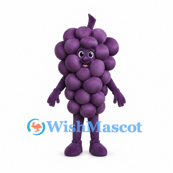 Purple Grapes Mascot Costume with Rounded Grape Clusters