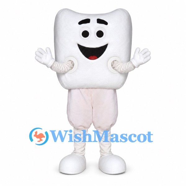 White Tooth Mascot Costume with Pink Legs