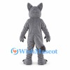 Gray Wolf Mascot Costume with White Belly and Blue Eyes