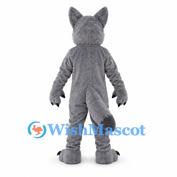 Gray Wolf Mascot Costume with White Belly and Blue Eyes