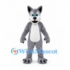 Gray Wolf Mascot Costume with White Belly and Blue Eyes