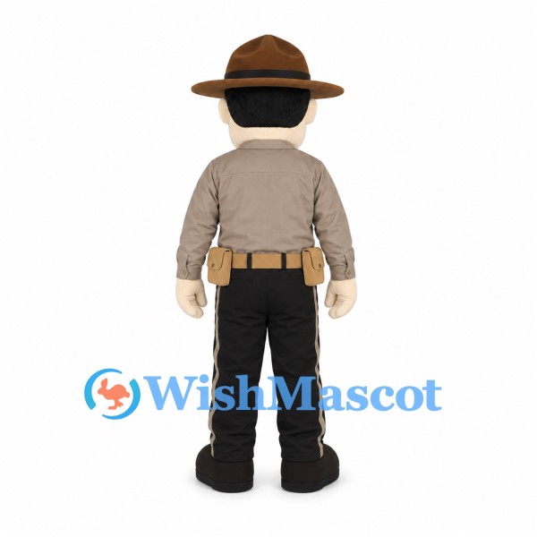 Ranger Mascot Costume with Brown Hat and Gray Shirt