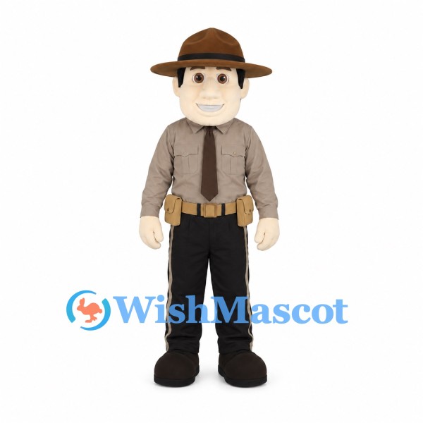 Ranger Mascot Costume with Brown Hat and Gray Shirt
