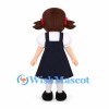 Schoolgirl Mascot Costume with Navy Pinafore Dress and Pigtails
