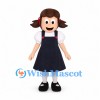 Schoolgirl Mascot Costume with Navy Pinafore Dress and Pigtails