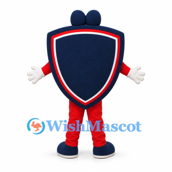 Shield Mascot Costume in Navy Blue with Red and White Border