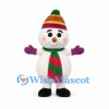 Snowman Mascot Costume with Striped Knit Hat and Scarf