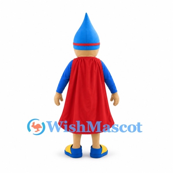 Water Drop Mascot Costume with Blue Superhero Suit and Red Cape
