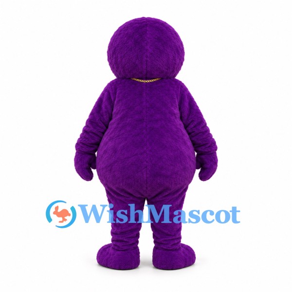 Purple Monster Mascot Costume with Yellow Nose and Gold Necklace