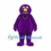 Purple Monster Mascot Costume with Yellow Nose and Gold Necklace