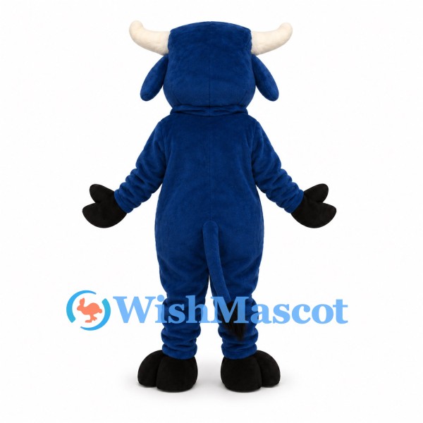 Blue Bull Mascot Costume with White Horns and Black Hooves