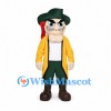 Pirate Mascot Costume with Green Hat and Yellow Long Coat