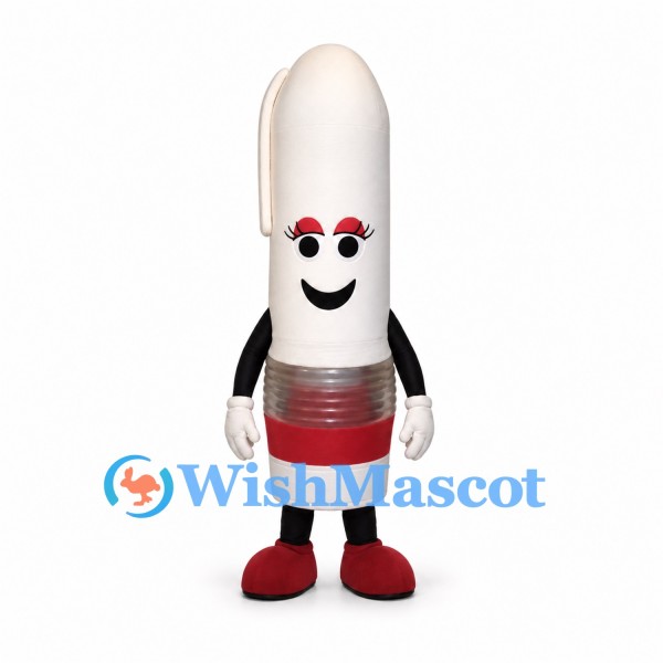 White Pen Mascot Costume with Red and Silver Base