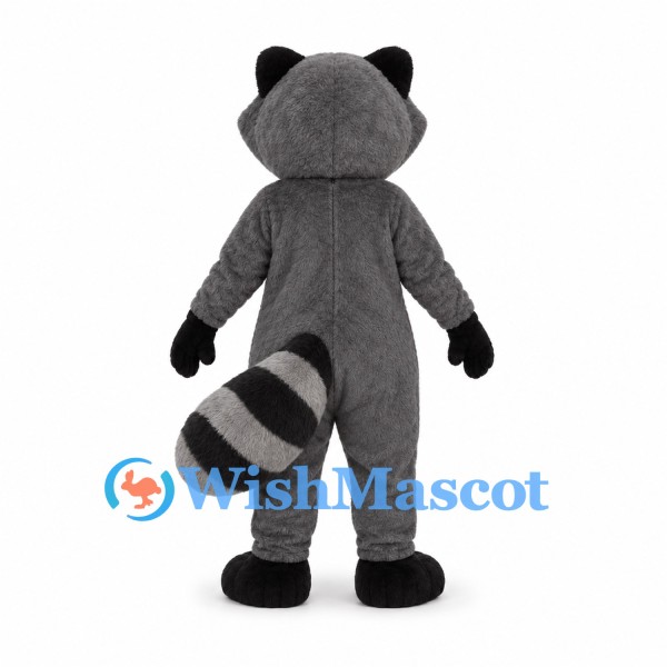 Gray Raccoon Mascot Costume with Black Mask and Striped Tail