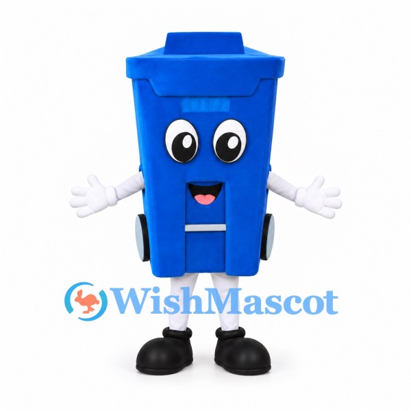 Blue Wheelie Bin Mascot Costume with Smiling Face