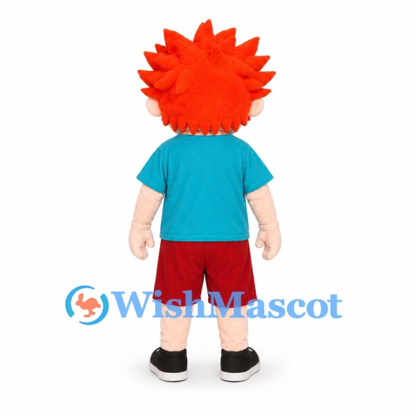 Boy Mascot Costume with Orange Spiky Hair and Turquoise Shirt