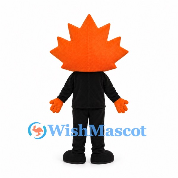 Maple Leaf Mascot Costume with Orange Head and Black Tracksuit