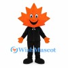 Maple Leaf Mascot Costume with Orange Head and Black Tracksuit