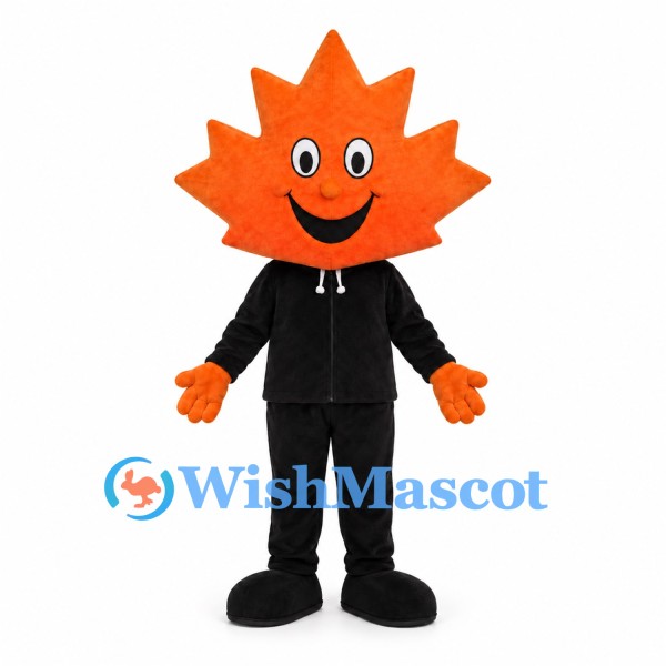 Maple Leaf Mascot Costume with Orange Head and Black Tracksuit