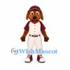 Brown Dog Mascot Costume with Burgundy Baseball Uniform