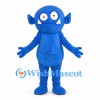 Blue Monster Mascot Costume with Pointed Ears and Spiral Belly