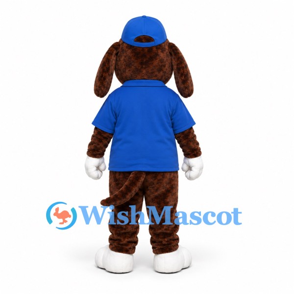 Brown Dog Mascot Costume with Glasses and Blue Baseball Shirt